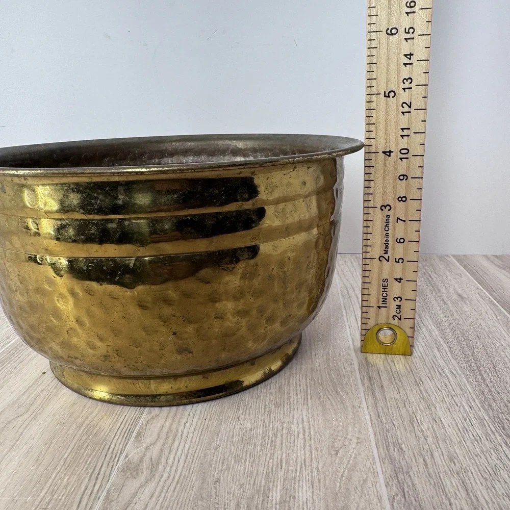 Vintage Hammered Brass‎ Planter Cachepot Bowl MCM Hollywood Regency Decor
